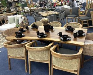 Deco Listo Natural Edge Parota Dining Table and Parota Dining Chairs