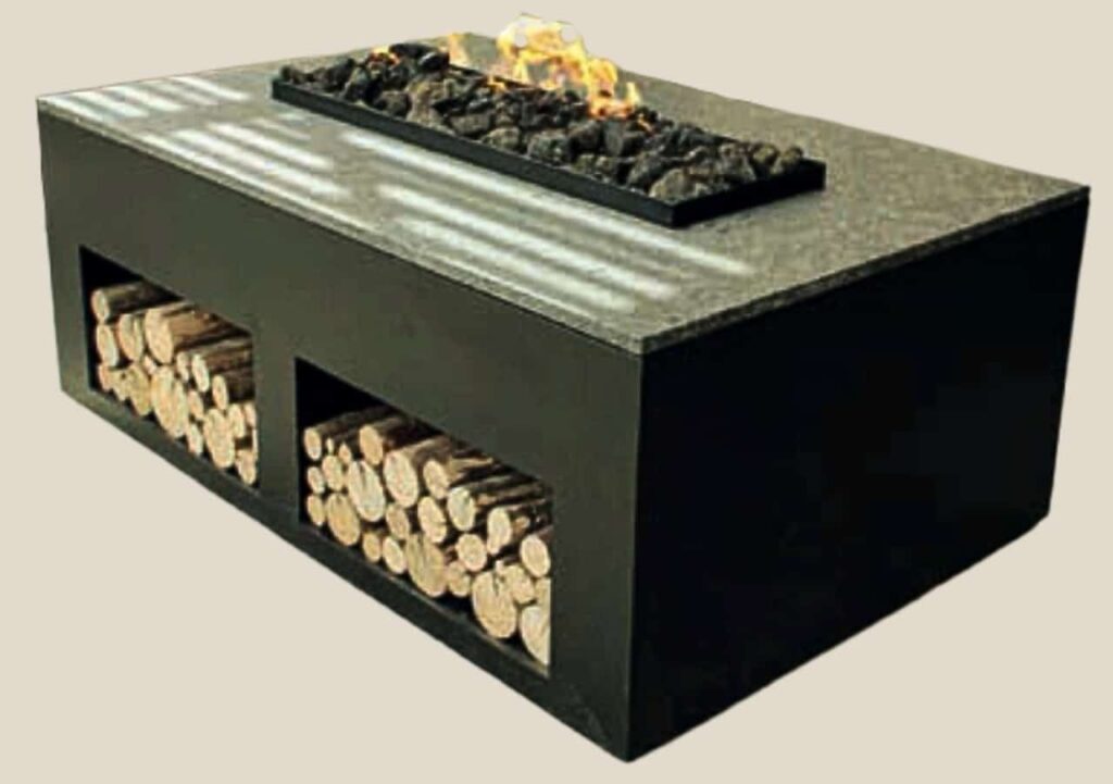 Deco Listo 139x90-Black-Fire-Table-with-Stone-Top-and-Two-Storage-Bays-Large