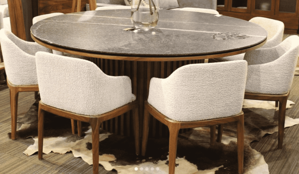 Deco Listo parota and granite Dining Table and Dining Chairs