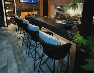 Deco Listo Textilene and Aluminum Bar Stools with Sunbrella Cushions for Indoor or Patio Use